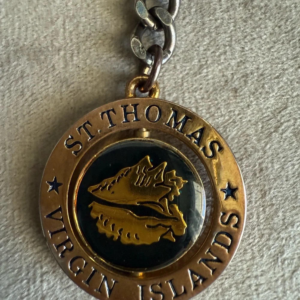 St. Thomas Keychain with Gold and Black Medallion